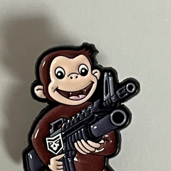 Curious George Machine Gun Hat Pin Pins Streetwear Hats Bag Hype Fitted New Era - Picture 2 of 8